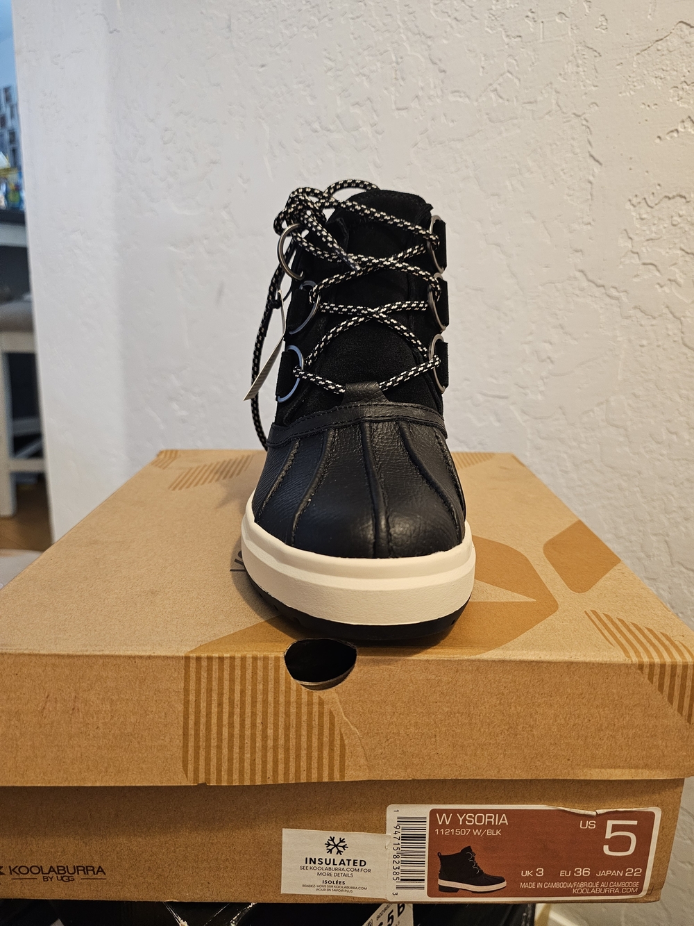 Koolaburra Black Lace-Up Ankle Boot with White Sole